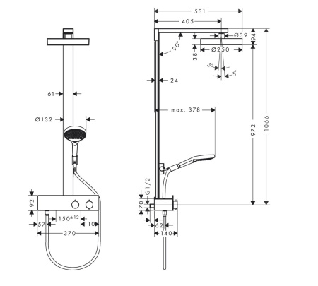 Душевая система с термостатом Hansgrohe Rainfinity Showerpipe 250 1jet 28742700 белый матовый