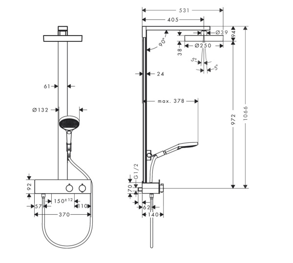 Душевая система с термостатом Hansgrohe Rainfinity Showerpipe 250 1jet 28742700 белый матовый