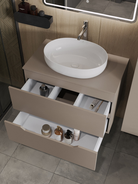 Тумба с раковиной подвесная 80 см, Orange Line Li-80TuLMDF+B05-520W латте/белый