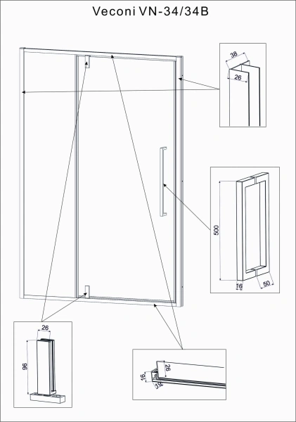 Душевая дверь Veconi Vianno VN-34B, (120x195) VN34B-120-01-C7
