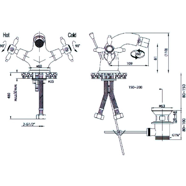 Смеситель для биде Cezares Nostalgia NOSTALGIA-BS1-03/24