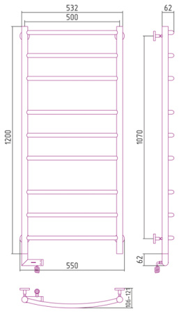 Полотенцесушитель Электрический Cунержа Галант 2.0 Левый (1200x500) Состаренная Латунь 051-5200-1250