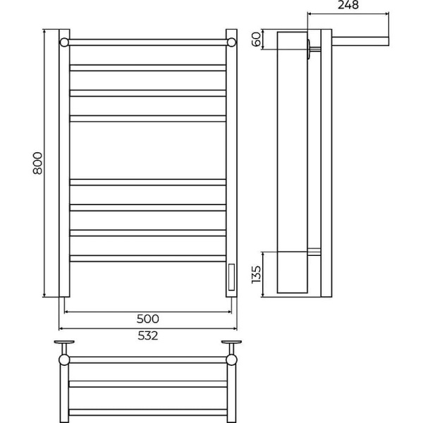 Полотенцесушитель электрический с полкой (50х80) П8 Terminus Аврора 4670078554208 белый