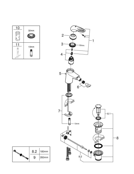 Смеситель для биде с донным клапаном Grohe Eurostyle New  33565 003 (33565003) хром