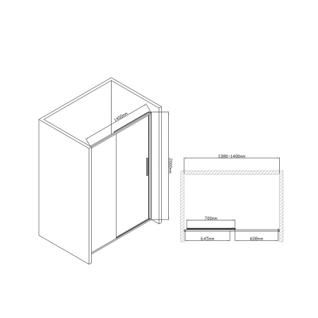 Душевая дверь Vincea Slim-U VDS-2SU140CL, (140х200)  хром, стекло прозрачное