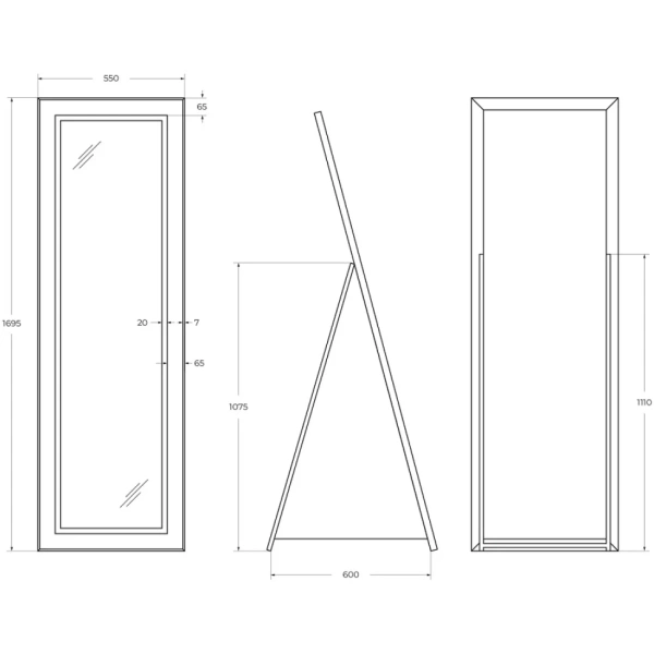 Зеркало (55х170) BelBagno Kraft SPC-KRAFT-555-1700-TCH-PIA-NERO с подсветкой