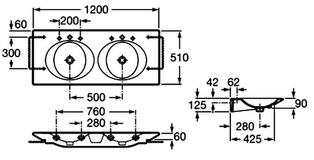 Раковина подвесная (120x51) Roca Kalahari  327896000