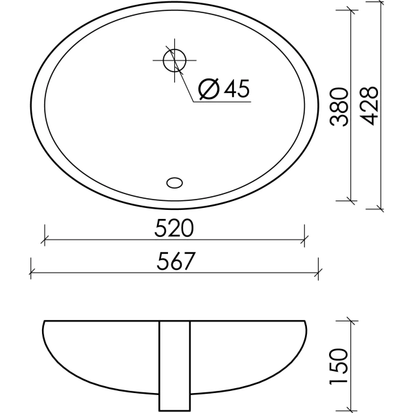 Раковина встраиваемая снизу (56,7x42,8) Ceramica Nova ELEMENT CN6076