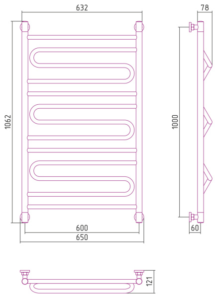 Полотенцесушитель Водяной Сунержа Элегия + (100х60) Матовый Черный 31-0205-1060 Полотенцесушитель Водяной Сунержа Элегия + (100х60) Матовый Черный 31-0205-1060