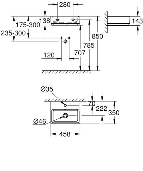 Раковина подвесная (45.5x35) Grohe Cube Ceramic 39483 00H (3948300H)