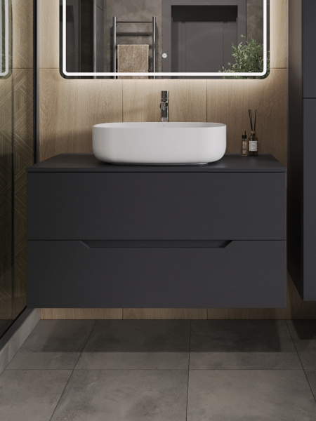 Тумба с раковиной подвесная 100 см, Orange Line Li-100TugMDF+B07-540W графит/белый