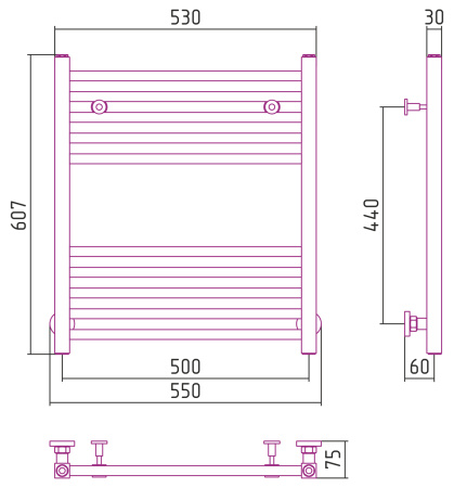 Полотенцесушитель водяной Сунержа Модус (60х50) Шампань 020-0250-6050