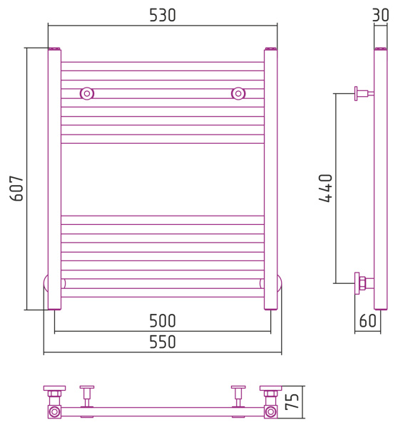 Полотенцесушитель водяной Сунержа Модус (60х50) Шампань 020-0250-6050 Полотенцесушитель водяной Сунержа Модус (60х50) Шампань 020-0250-6050
