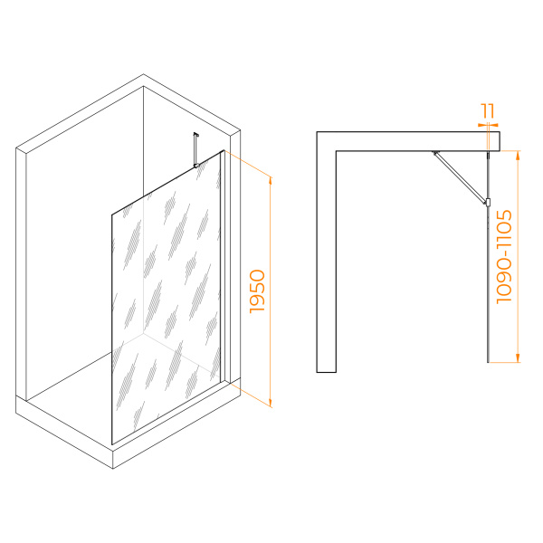 Душевая перегородка 110 см RGW WA-102 Walk In 351010211-11  прозрачное