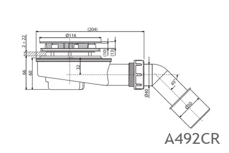 Сифон для душевого поддона AlcaPlast A492CR