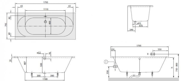 Ванна акриловая Villeroy & Boch O.novo 180x80 см UBA180CAS2V-01 Ванна акриловая Villeroy & Boch O.novo 180x80 см UBA180CAS2V-01