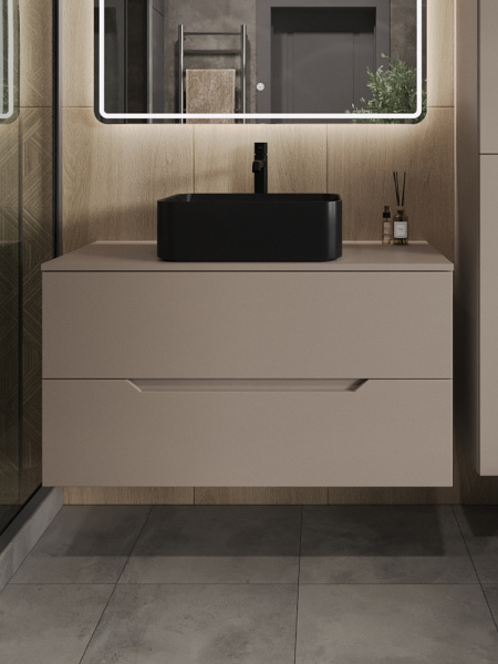 Тумба с раковиной подвесная 100 см, Orange Line Li-100TuLMDF+B02-460MB латте/черный