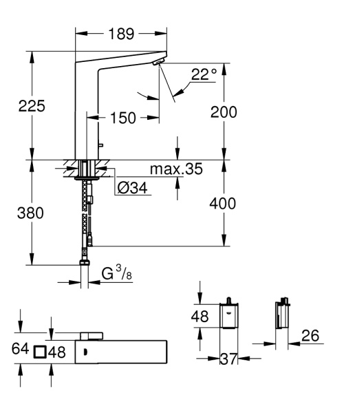 Инфракрасная электроника для раковины Grohe Eurocube E 36441 000 (36441000) хром 