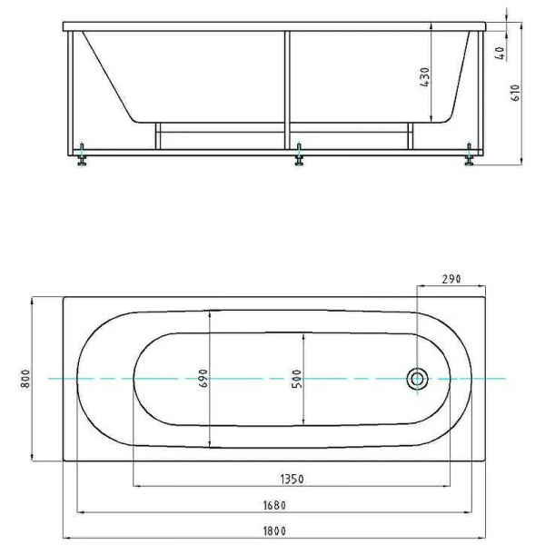 Акриловая ванна Aquatek Оберон (180x80) OBR180-0000004 слив слева