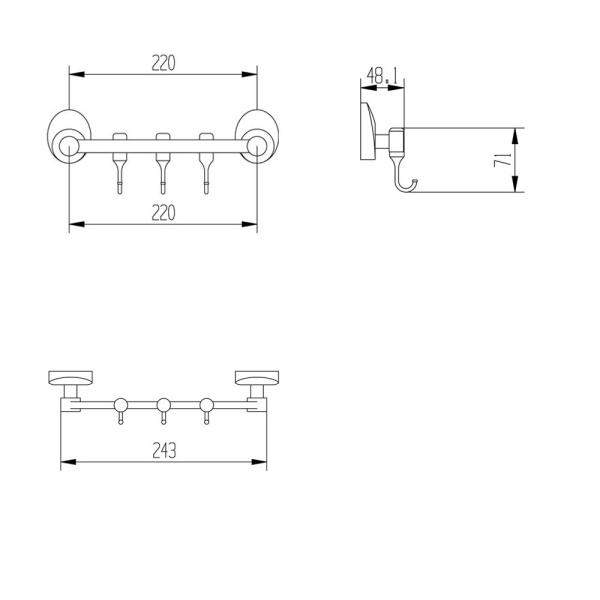 Планка с 3-мя крючками Raiber R70122
