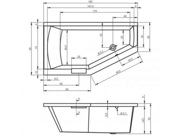 Ванна акриловая Riho Geta Plug & Play (160х90) B029008005 правая