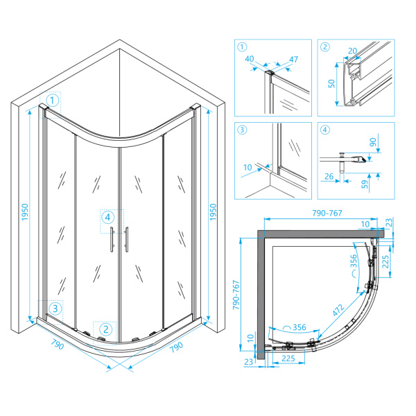 Душевой уголок (80х80) RGW Hotel HO-51 03065188-11 прозрачное