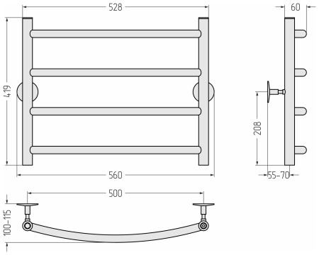 Полотенцесушитель водяной Стилье Универсал-50 (500х500) 00650-5050