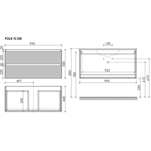 Тумба без раковины подвесная 100 см Sancos Folk FL100GS темно-серый матовый