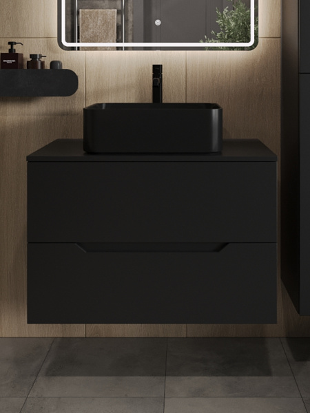 Тумба с раковиной подвесная 80 см, Orange Line Li-80TubMDF+B02-460MB черный