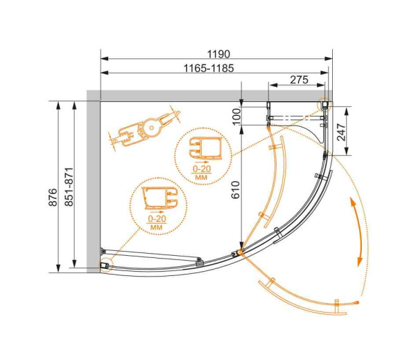 Душевой уголок (120х90) CEZARES ELENA ELENA-W-RH-1-120/90-C-Cr-L