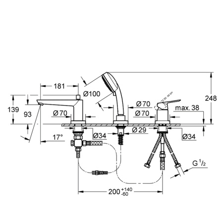 Однорычажный смеситель для ванны с душем Grohe BauEdge 25117 00A (2511710A) хром
