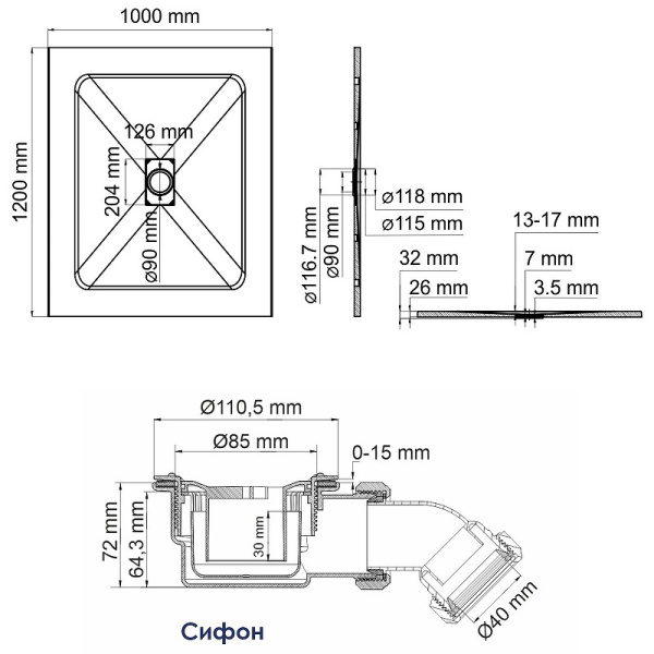 Душевой поддон WasserKRAFT Main 120x100 41T10