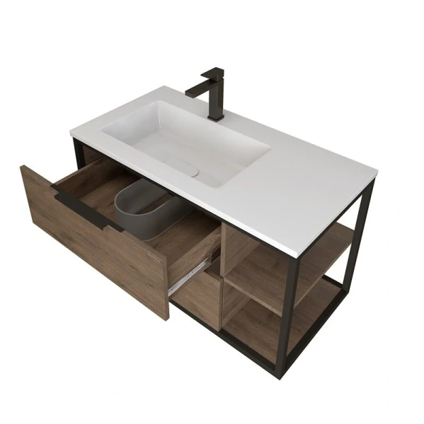 Тумба подвесная Grossman ЛОФТ-90 см 1090012 с 2-я ящ, веллингтон/металл черный