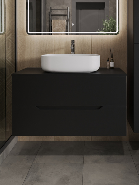 Тумба с раковиной подвесная 100 см, Orange Line Li-100TubMDF+B07-540W черный/белый