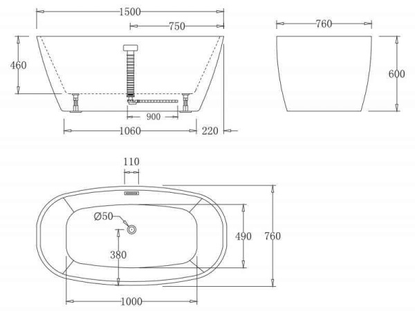 Акриловая ванна (150x76) BelBagno BB72-1500 Акриловая ванна (150x76) BelBagno BB72-1500