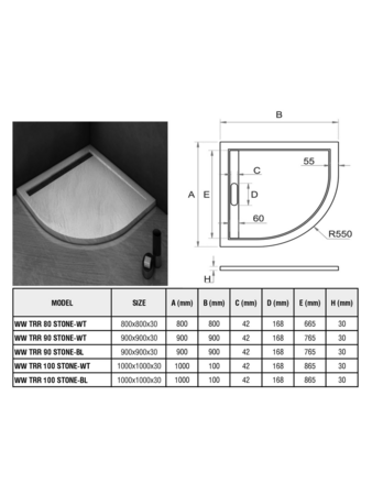 Душевой поддон из литьевого мрамора (90х90) WeltWasser  WW TR 10000004357