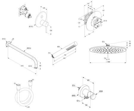 Душевой комплект 7в1 Kludi Bozz 38658N076