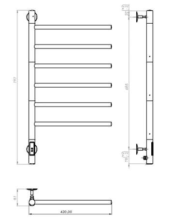 Электрический полотенцесушитель Vincea (43х80) VTD-1S2CGE нрафит