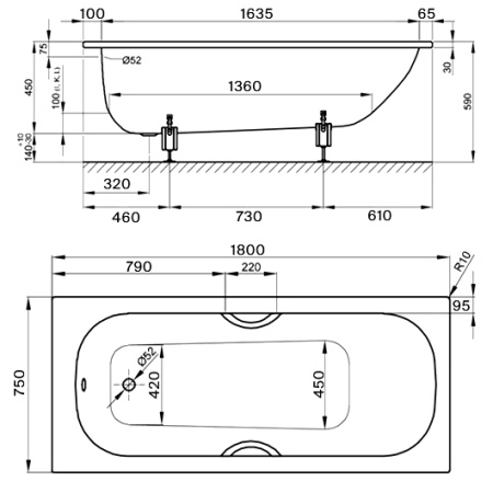 Ванна стальная (180x75) Bette Classic 1272-000 PLUS с антигрязевым покрытием