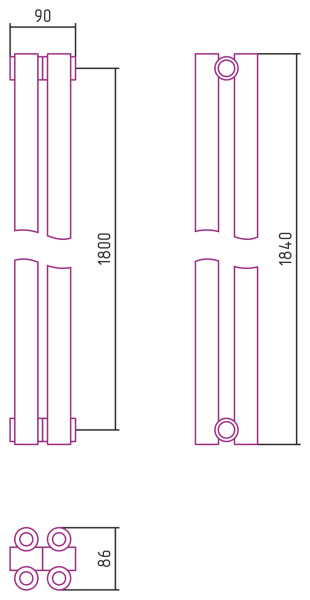 Полотенцесушитель Водяной Сунержа Эстет-00 (180х9) 2 секции Хром 00-0332-1802
