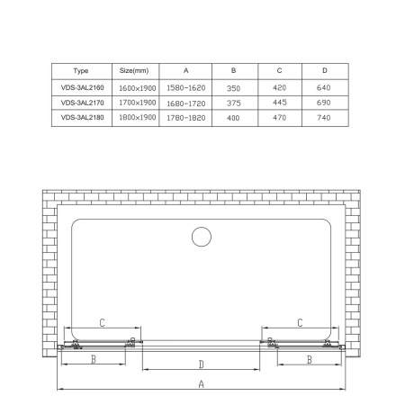 Душевая дверь Vincea Alpha VDS-3AL2160MT, (160х190)  хром, стекло текстурное