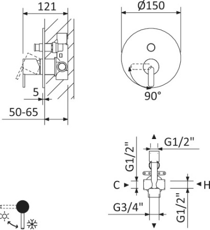 Смеситель для ванны Cezares LEAF-VDIM-L-MM