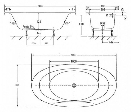 Ванна акриловая Jacob Delafon Presquile 185x90 E6032-00