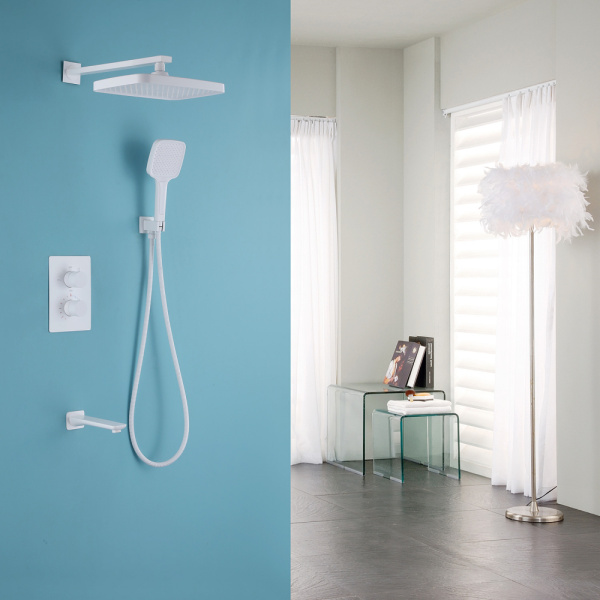 Душевой комплект ABBER Weiss Insel AF8050W скрытого монтажа с изливом, термостат, белый