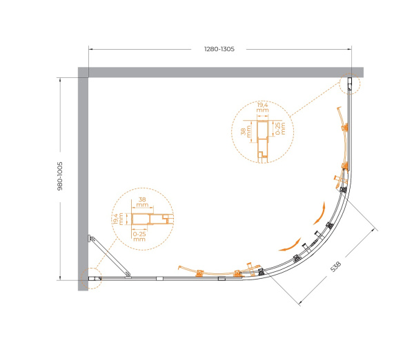Душевой уголок (130х100) CEZARES MOLVENO MOLVENO-RH-2-130/100-C-GM-IV