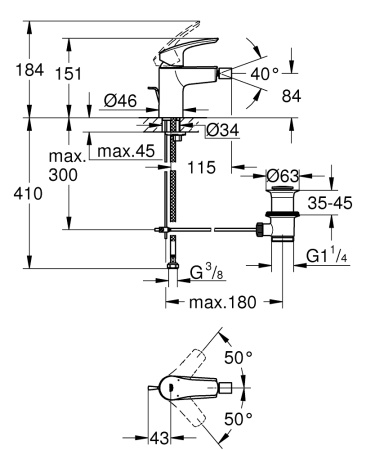 Смеситель для биде с донным клапаном Grohe Eurosmart  329292 433 (329292433) черный матовый