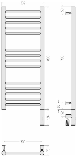 Полотенцесушитель электрический (80х30) Сунержа Богема 3.0 31-5805-8030 правый