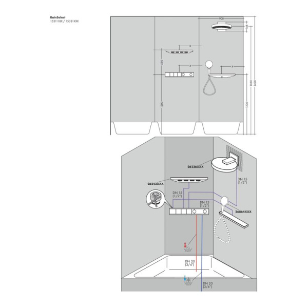 Термостат для душа на 3 потребителя Hansgrohe RainSelect 15381990 полированное золото