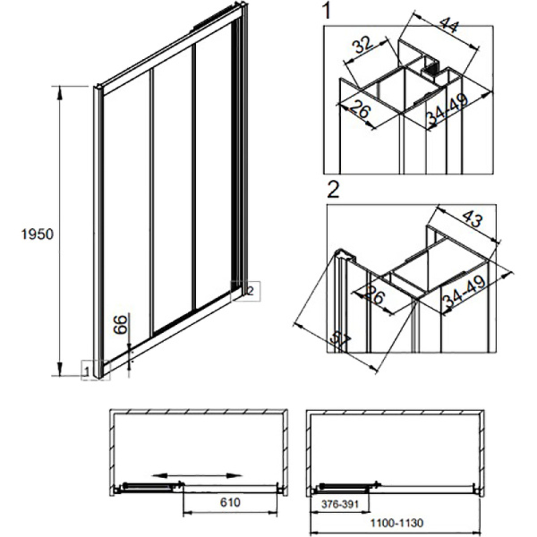 Душевая дверь Veconi Vianno VN-31, (110х195) VN31-110-01-C5