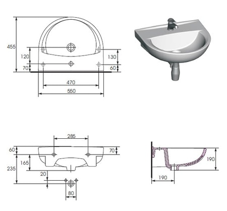 Раковина Cersanit President S-UM-P55/1-w